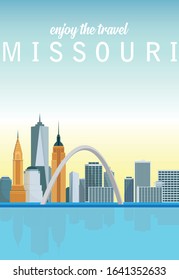 Flat Illustration. Awesome city view on Saint Louis Gateway Arch, Missouri. Enjoy the travel. Around the world. Quality vector poster. United States.