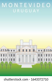 Flat Illustration. Awesome city view on Salvo Palace, Montevideo. Enjoy the travel. Around the world. Quality vector poster. Uruguay.
