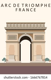 Flat Illustration. Awesome City View On Arc De Triomphe, Paris. Enjoy The Travel. Around The World. Quality Vector Poster. France