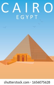 Flat Illustration. Awesome desert view on Pyramid, Cairo. Enjoy the travel. Around the world. Quality vector poster. Egypt