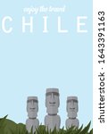 Flat Illustration. Awesome island view on stone statue, Easter Island. Enjoy the travel. Around the world. Quality vector poster. Chile.