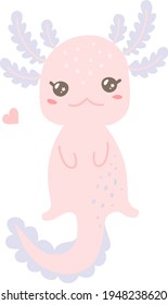 Ilustración plana del bebé axolotl. Vector de animal lindo. Adorable imagen axolotl.  Los niños diseñan tejidos, textiles, decoración, tela, estampados.