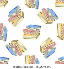 Ilustración plana. Regreso a la escuela. Ilustración esencial de la escuela. Vector de libros de texto sin patrón.	