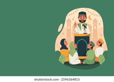 Flat Illustration Background of Listening to Lecture in Mosque during Tarawih