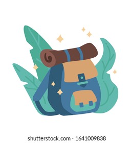 Flat illustration backpack. Camping backpack. Active rest.