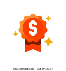 flat illustration of a badge featuring a dollar symbol. the best price, value for money, or a great deal. for promoting discounts, sales, or affordable products and services