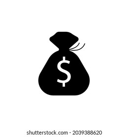 Flat illustration with bag with money on white background. Money bag flat illustration.