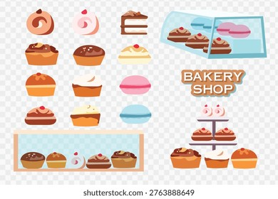 Flat illustration of bakery sweets and pastries set