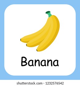 Flat Illustration of Banana with Text Vector Design. Education for Kids.