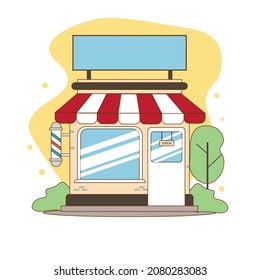 flat illustration of barbershop and market used for print, app, web, advertising, etc