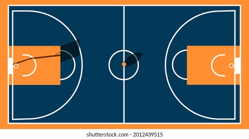 Flat Illustration of basketball court and a ball with shadow 