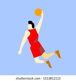 Flat illustration of a basketball player that will shoot the ball, a vector basketball player illustration.