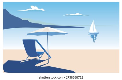 Flat illustration of beach with sea view . Poster 