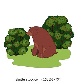 Flat illustration of bear and raspberries
