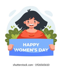 Flat illustration of Beautiful and cute girl in the celebration for international women's day
