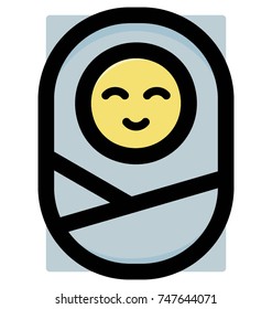 
Flat illustration of beautiful infant wrapped in blanket. Newborn innocent baby swaddled vector icon
