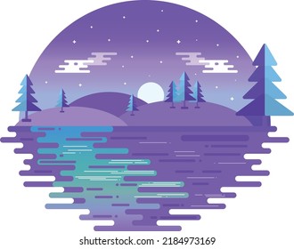 Flat Illustration Beautiful Night Landscape Design
