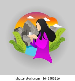 flat illustration beautiful sunset view