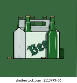 flat illustration. beer bottles and corks in a box with the inscription "beer" in gothic font.