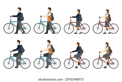Flat illustration: bicycle and high school student
