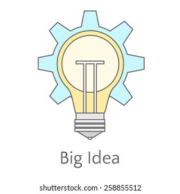 Flat illustration of Big Idea. Big Idea lamp on blue background.