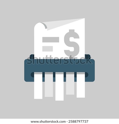 Flat illustration of a bill being shredded by a paper shredder. no hidden fees or charges. for financial services, or subscription based businesses to emphasize transparency and cost clarity