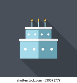 Flat Illustration of a Birthday Cake. Long Shadow Icon