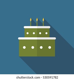 Flat Illustration of a Birthday Cake. Long Shadow Icon