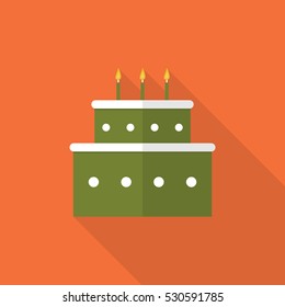 Flat Illustration of a Birthday Cake. Long Shadow Icon