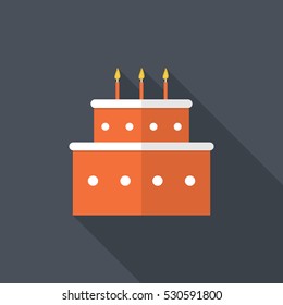 Flat Illustration of a Birthday Cake. Long Shadow Icon