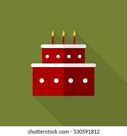 Flat Illustration of a Birthday Cake. Long Shadow Icon