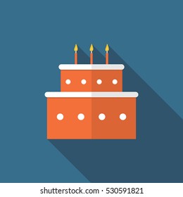 Flat Illustration of a Birthday Cake. Long Shadow Icon