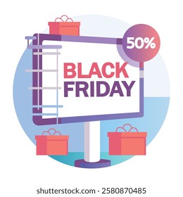 A flat illustration of black friday sale board 

