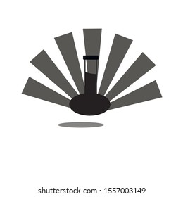 
Flat illustration of black silhouette of a bottle with a potion of "sunlight" and the rays of the sun