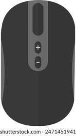 Flat illustration of black wireless computer mouse isolated on white background.