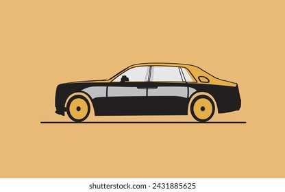 Flat illustration of a Black and Yellow car, in yellow background