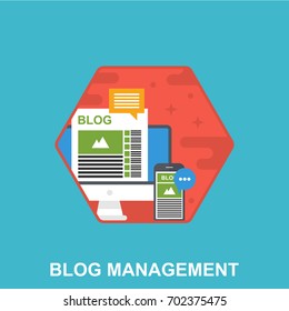 Flat illustration of Blog Management on Phone and Monitor Screens