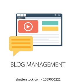 Flat illustration of Blog Management․ Modern Vector Icon. Blogging, Management, Online Blog. Content Management. Creative Writing