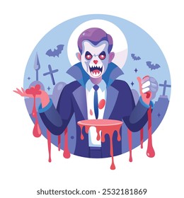 A flat illustration of bloody haunted vampire