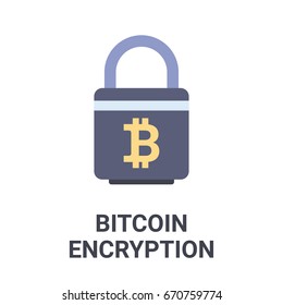 Flat illustration of a blue bitcoin encryption icon