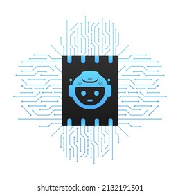 Flat illustration with blue bot. Customer support help service flat vector illustration