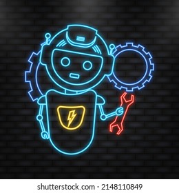 Flat illustration with blue bot. Customer support help service flat vector illustration.