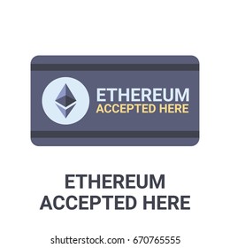 Flat illustration of a blue ethereum accepted here icon