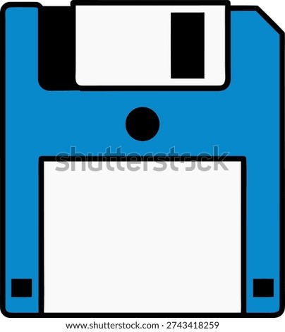 Flat Illustration of Blue Floppy Disk for Data Storage
