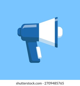 Ilustración plana de un icono de megáfono azul sobre un fondo azul claro. Perfecto para Web, App móviles, publicaciones en redes sociales y presentaciones de negocios