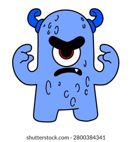 Flat illustration of a blue, single-eyed cyclops monster with an angry expression.