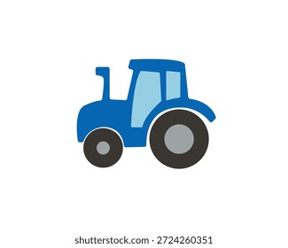 Flache Abbildung eines blauen Traktors für ein Kinderbuch einzeln auf weißem Hintergrund

