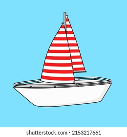 Flat illustration of a boat with a sail, icon. Regatta in cartoon style. Sailing ship in different colors isolated on white. Vector EPS 10.