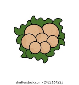 flat illustration of boiled meatballs in a red pot isolated on a white background