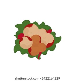 flat illustration of boiled meatballs in a red pot isolated on a white background